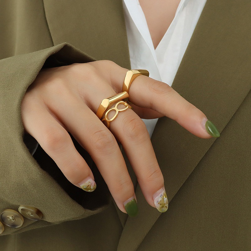 European and American ins style geometric edge design fashion stacked ring titanium steel plated 18K real gold ring hand jewelry A280