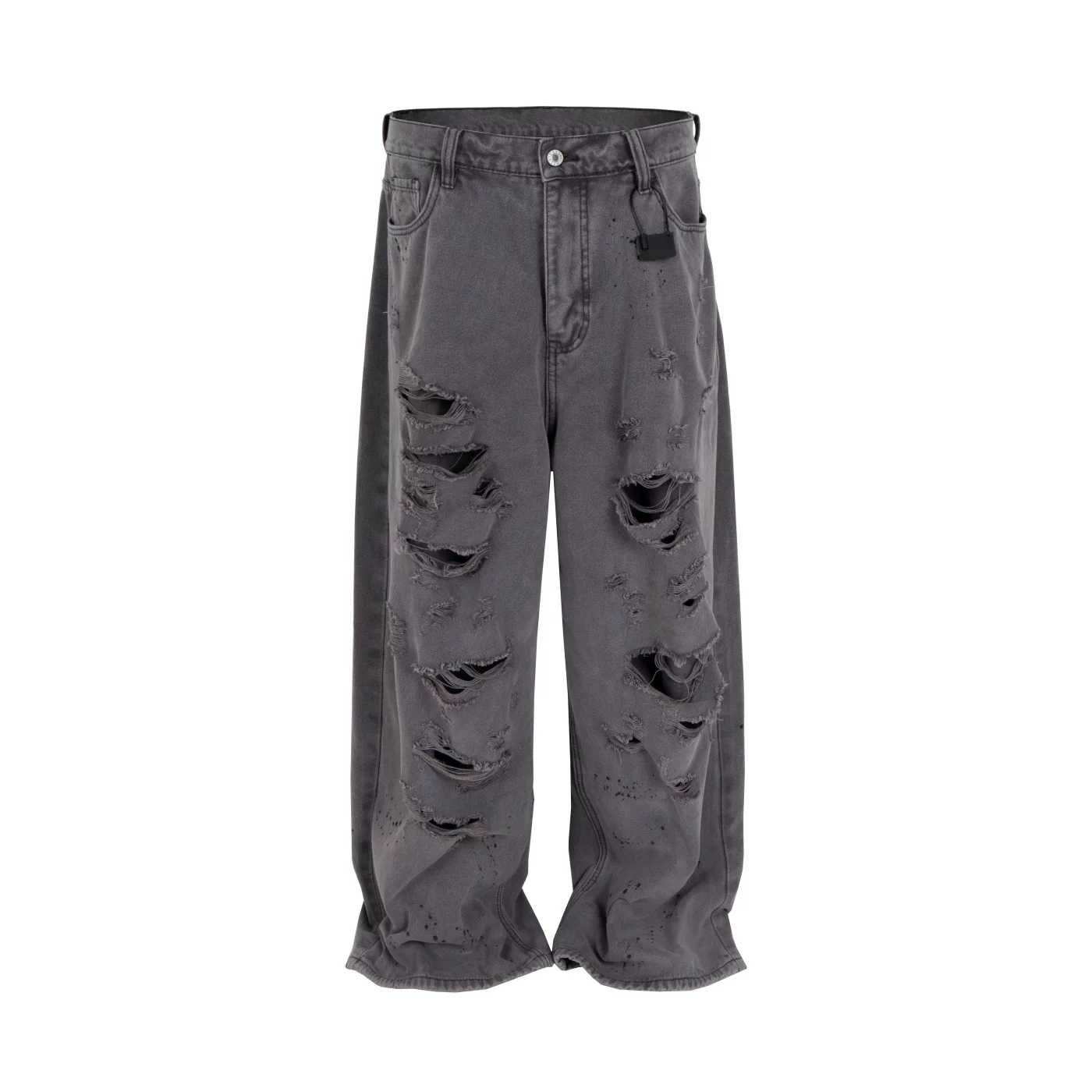 Parisian style double layered distressed canvas washed and worn baggy work pants vingate wide leg pants