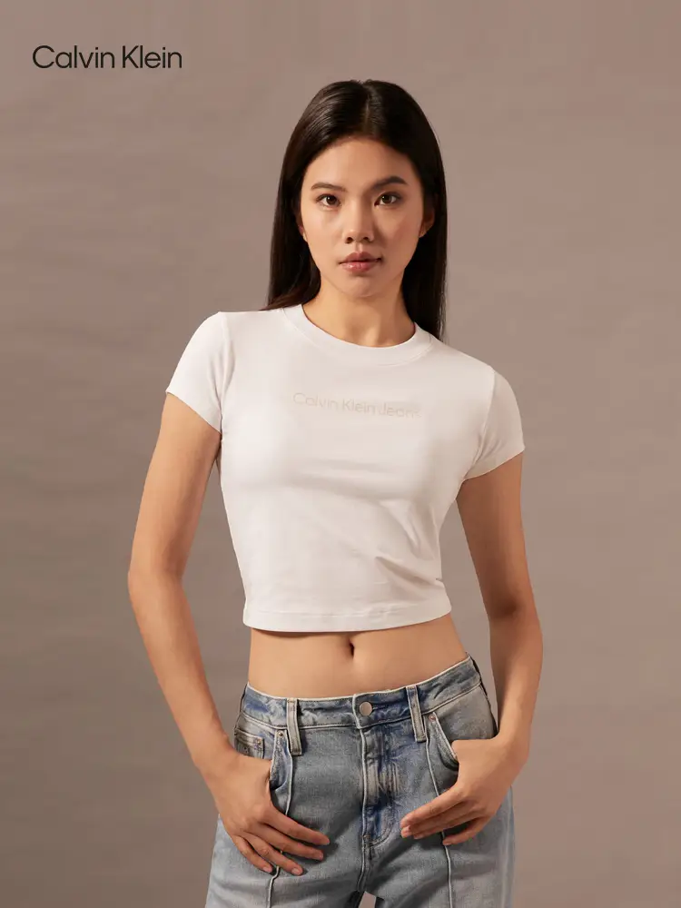 CK Jeans Summer Women's Casual Printed All-Matching round Neck Sexy Short Shoulder Short Sleeve T-shirt J221172