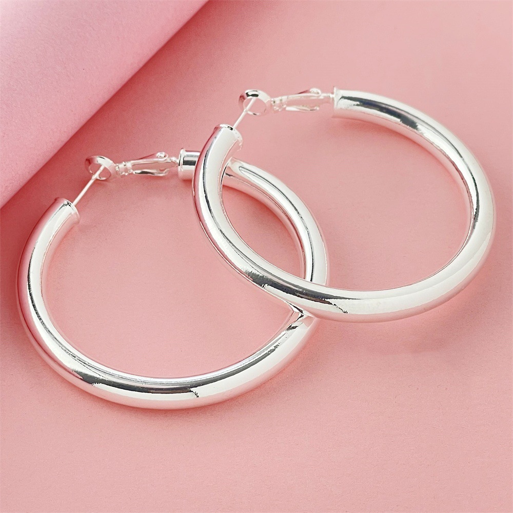 Foreign trade jewelry wholesale copper plated 925 silver 5CM hollow ear ring temu AliExpress hot sale