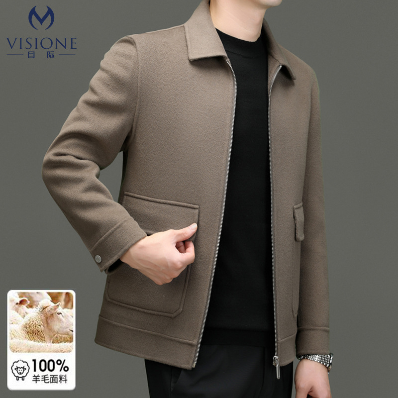 Autumn and Winter New Men's Jacket Solid Color Lapel 100 Wool Loose Casual Middle-aged and Young Men's Double-sided Tilded Jacket