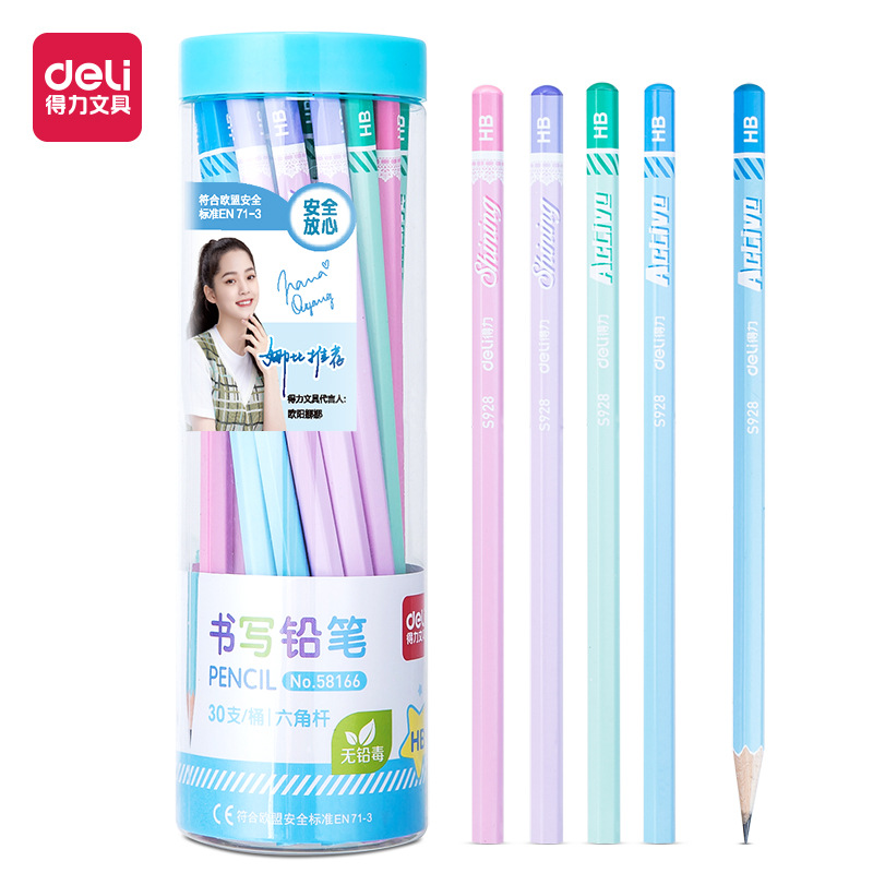 Deli 58166HB Pencil Student Writing Test Pencil Children's Color Hexagon Rod Writing Prusty Pencil