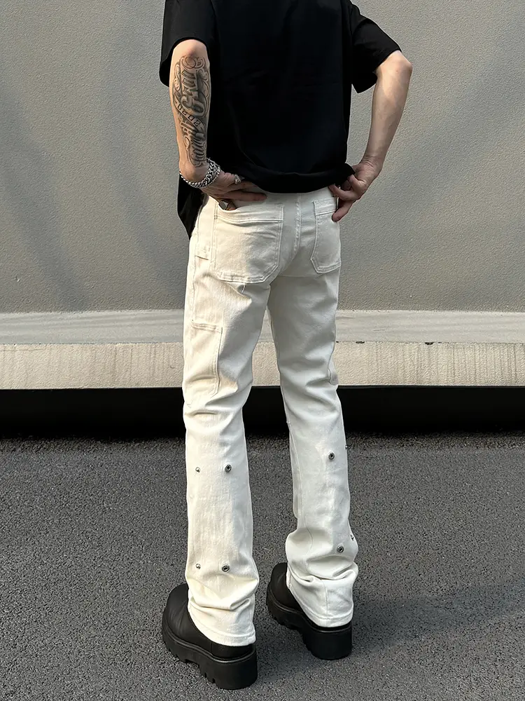Blaexit American High Street Cleanfit Pants White Jeans Straight-Leg Slightly Flared Slimming Studded Casual Pants