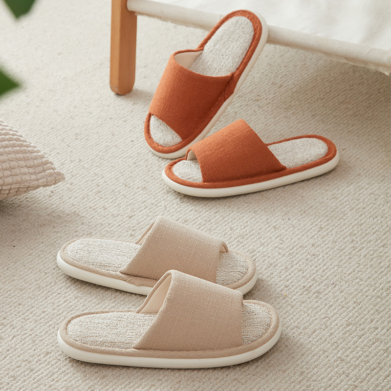 Japanese-style Linen Slippers Women's Summer Indoor Household Wood Flooring Spring and Autumn Thick-soled Rattan Fabric Cotton and Linen Slippers for Men in Four Seasons