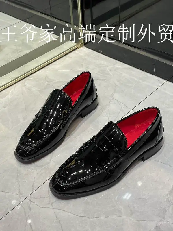 Haute Couture Acl Red Sole Shoes, Loafers, Men's Shoes, One-Leg Genuine Leather, Red Lining, Patent Leather, British Style, Large Size Beanie Shoes