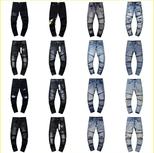 Cross-border wholesale American retro basic high street hole patches trend gangster cool straight jeans