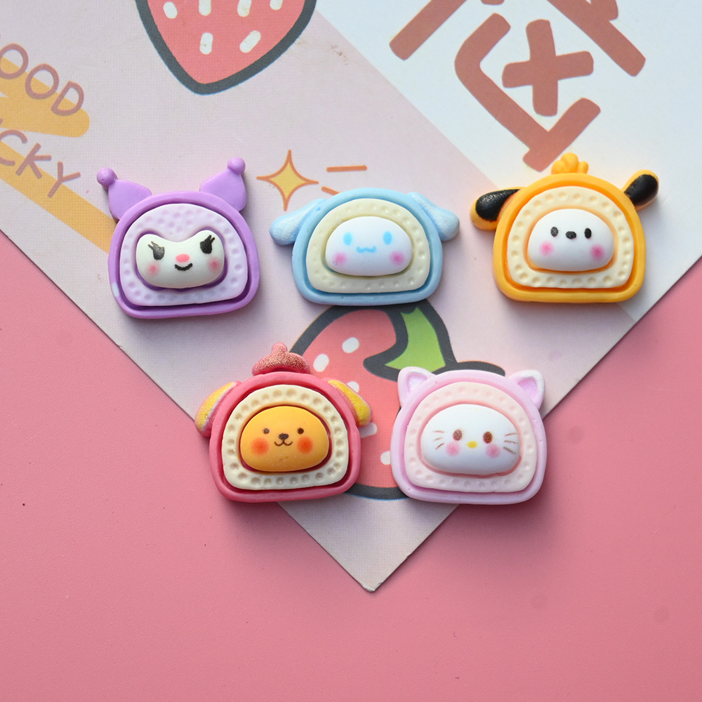 Cartoon Super Cute Sanrio Bread Roll Resin Accessories Diy Cream Gel Accessories Hairpin Head Rope Gel Drop Phone Case