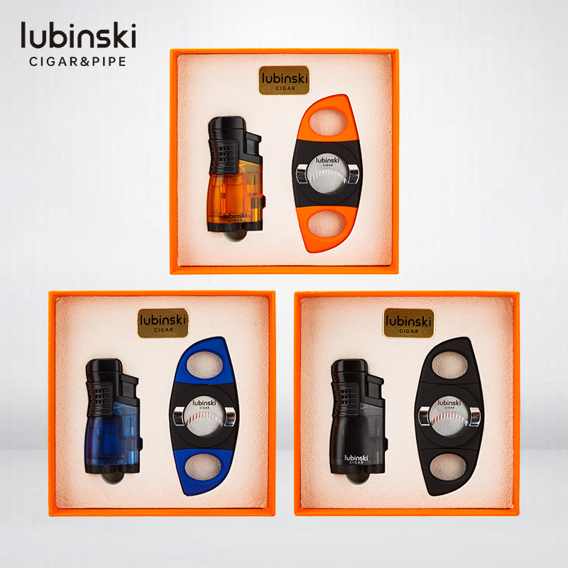 LUBINSKI cigar two-piece lighter Cigar scissors combination three straight windproof lighter LUBINSKI set
