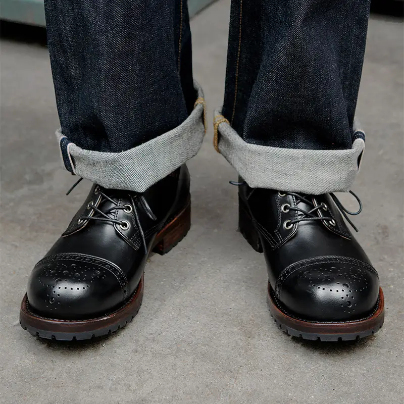 Play! Round Retro ! Goodyear Handmade Brock Carved Shoes Casual Large Leather Shoes Male