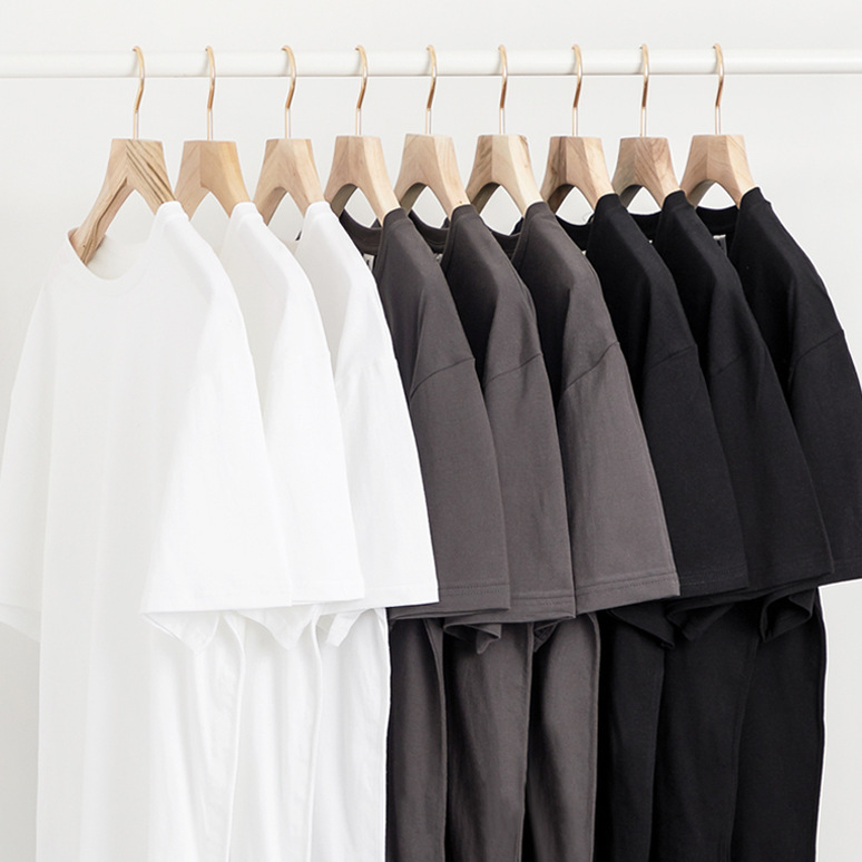 DXCG Heavy-weight Solid Color Pure Cotton Loose Crewneck Short-sleeved T-shirt Men's Fashion Brand Top Clothes T-shirt Base Shirt
