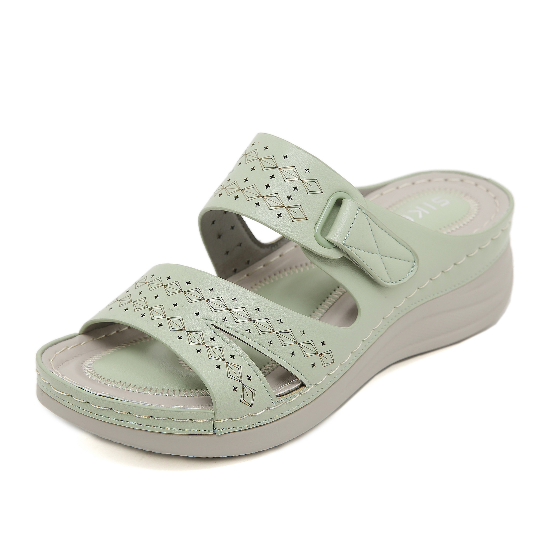 (Sold Out, No Restock) Js777-20 Cross-Border Round-Toe Fashion Thong-Style Cut-Out Women's Wedge Casual Large Size Sandals
