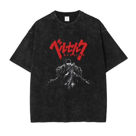 Anime Print T-Shirt 230g Pure Cotton T-Shirt Street Fashion Round Neck Short Sleeve Men's T-Shirt Shanhaijing Clothing