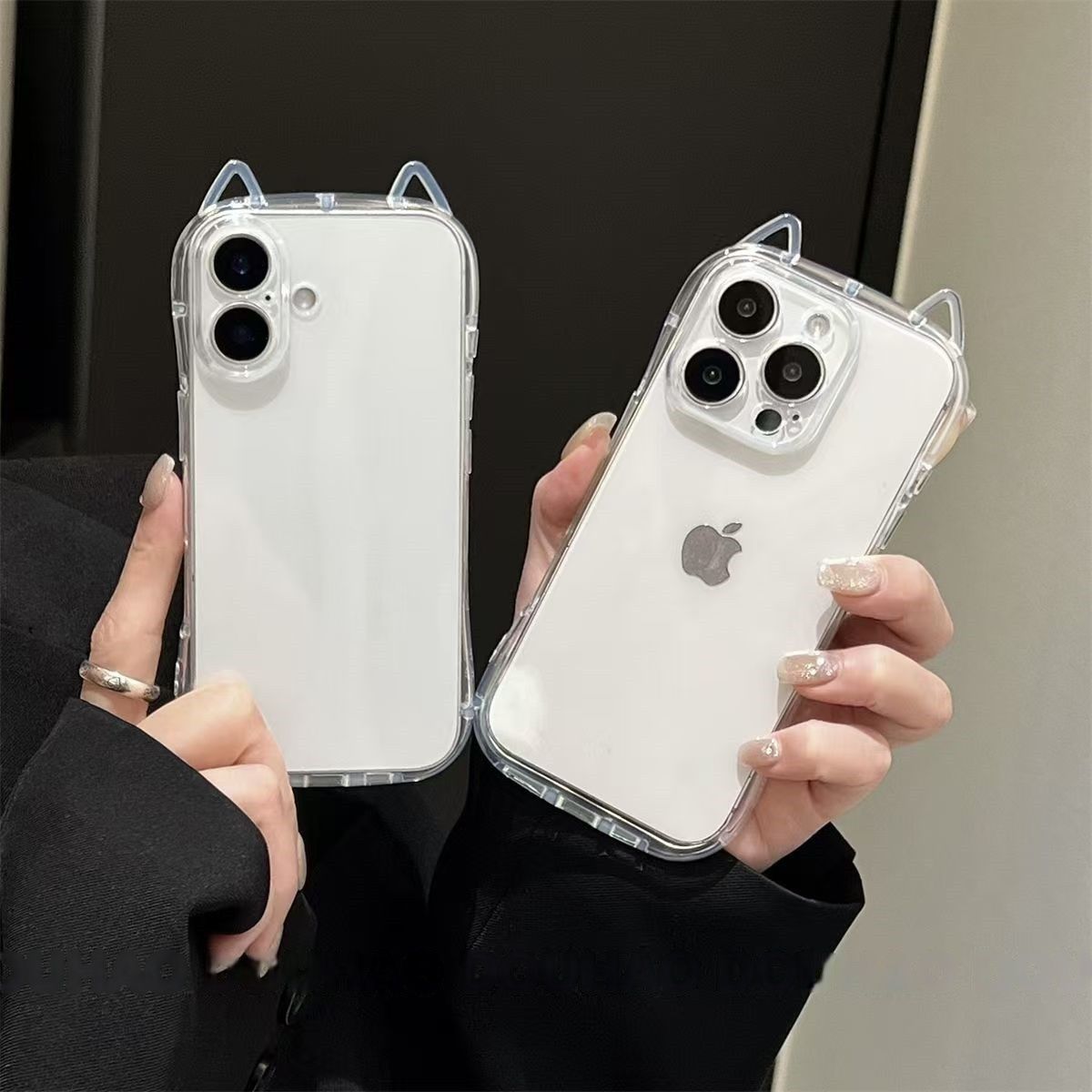 Cat Ears Suitable for Apple 16 Phone Case 16Pro Small Waist 16Pro Max Transparent 15Pro Simple 13 14