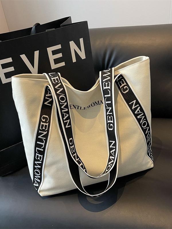 Fashion Gentle Woman Shoulder Strap Letter Printed Canvas Bag 2024 New Simple Casual Shoulder Bag