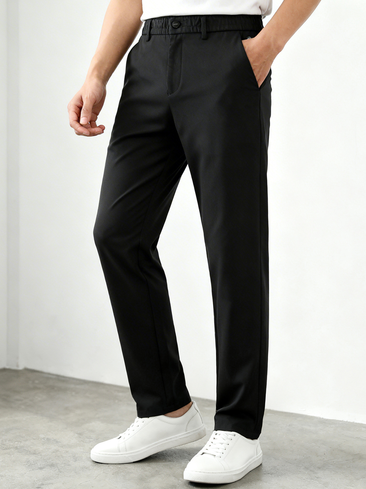 High-Elastic Ice Silk Casual Pants for Men, Summer Cool Thin Style, Wrinkle-Free, Drapey Straight-Leg Long Pants 1Y069