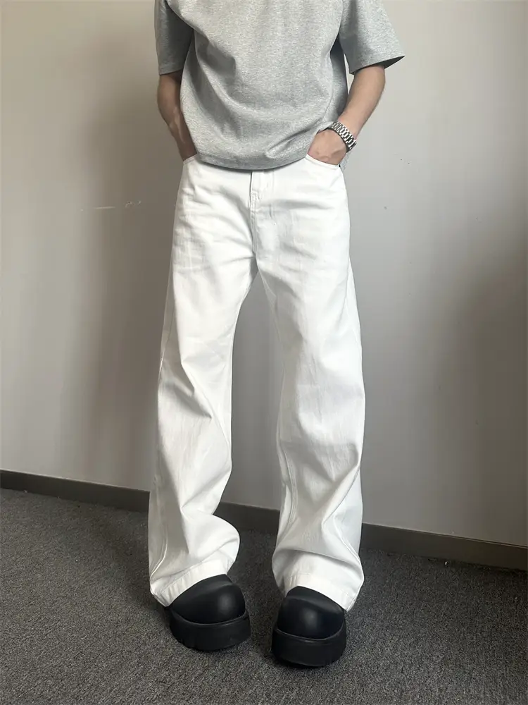 Spring and Autumn New Cleanfit Pure White High-End Wide-Leg Trousers Casual Versatile Drape Straight-Leg Jeans for Men