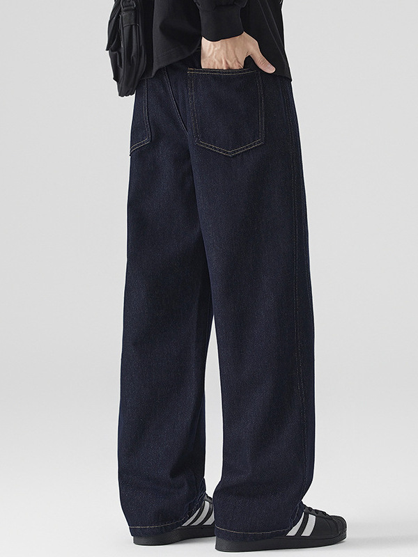 Shanggu Men's Clothing | American-Style High Street Pants, Heavyweight Xintang Jeans for Men, Straight Loose Fit, Original Denim Color, Curved Leg Pants.