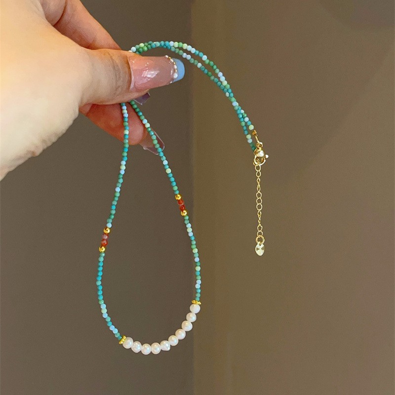 Spring and Summer Wizard of oz Freshwater Real Pearl Clavicle Chain Retro Dopamine Crystal Color Necklace Accessible Luxury Niche
