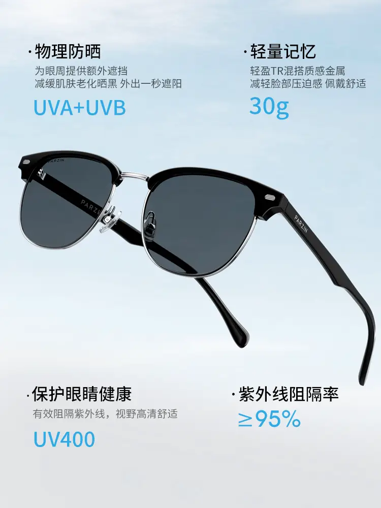 Parson Business Eyebrow Frame Sunglasses Men Retro Trendy Half Frame Glasses Anti-Uv Driving Sunglasses Women 91521