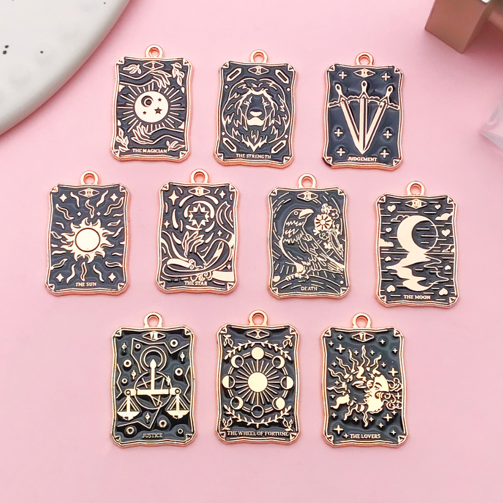 Square Tarot Card 1 Wheel of Destiny DIY Alloy Dripping Oil Jewelry Accessories Bracelet Earrings Keychain Pendant