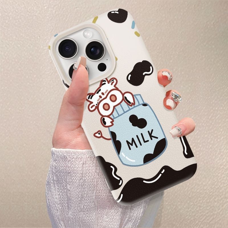 Creative Cow Leather Pattern for Apple 15 Mobile Phone Case 14Pro Max Frosted 12 All-inclusive Soft 16Pro Litchi Pattern
