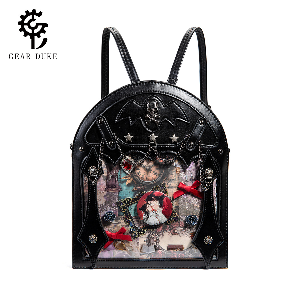 Cross-Border Hot-Selling Gothic Style Backpack for Women, Popular at Comic Conventions, Subculture Niche, Dark Style, Large Capacity, Black
