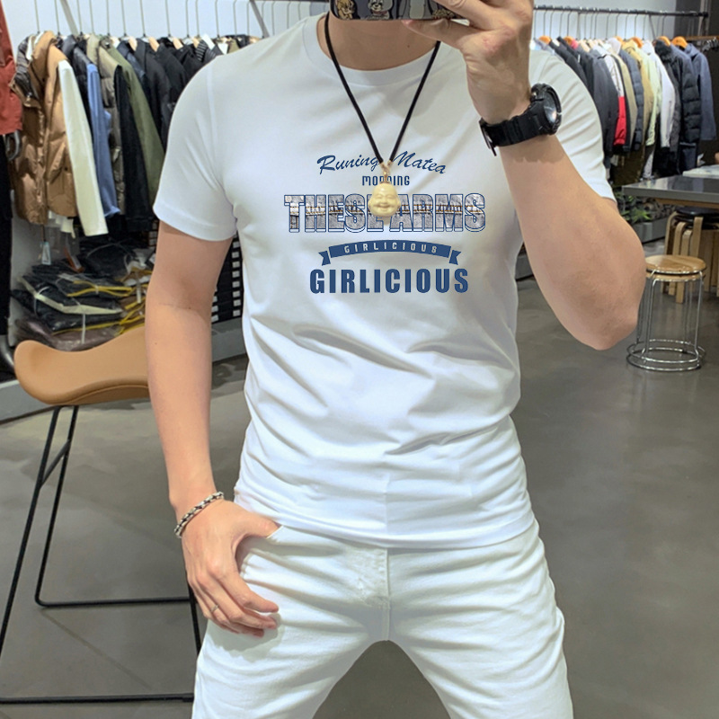 Men's T-shirt Short-sleeved New Fashion All-match Slim-fit Slimming Handsome Fashionable Letters Top Clothes T-shirt