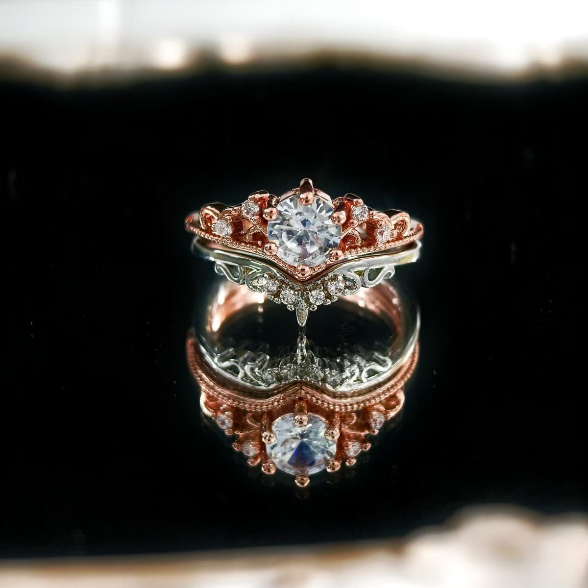 Cross-border Hot European and American Crown Color-separation Ring Women's New High-value Princess Combination Stacked Elegant Ring