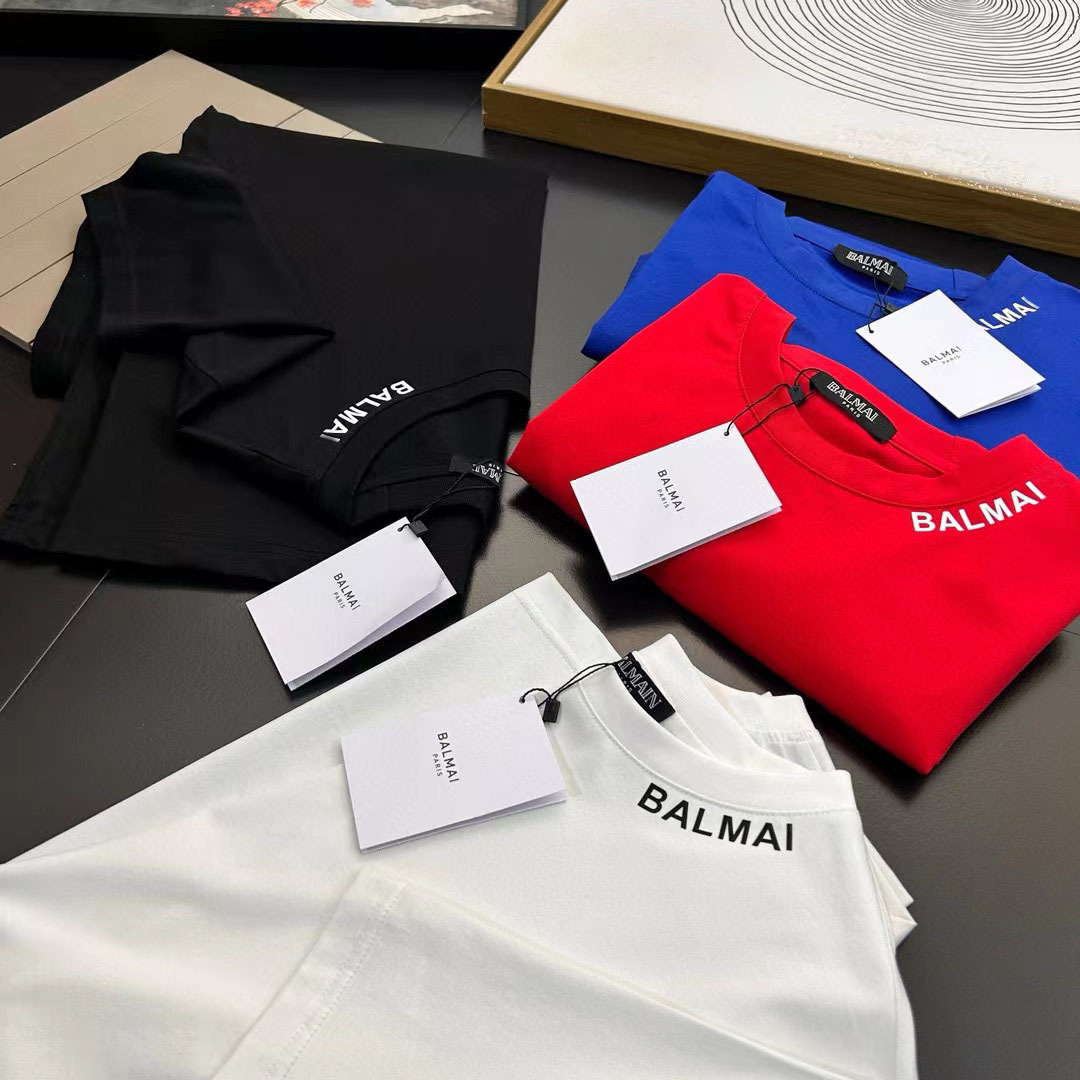 BALMAIN Balmain 24 Spring and Summer New Round Neck Letter Printed Short-sleeved Fashionable Pullover T-shirt for Men and Women