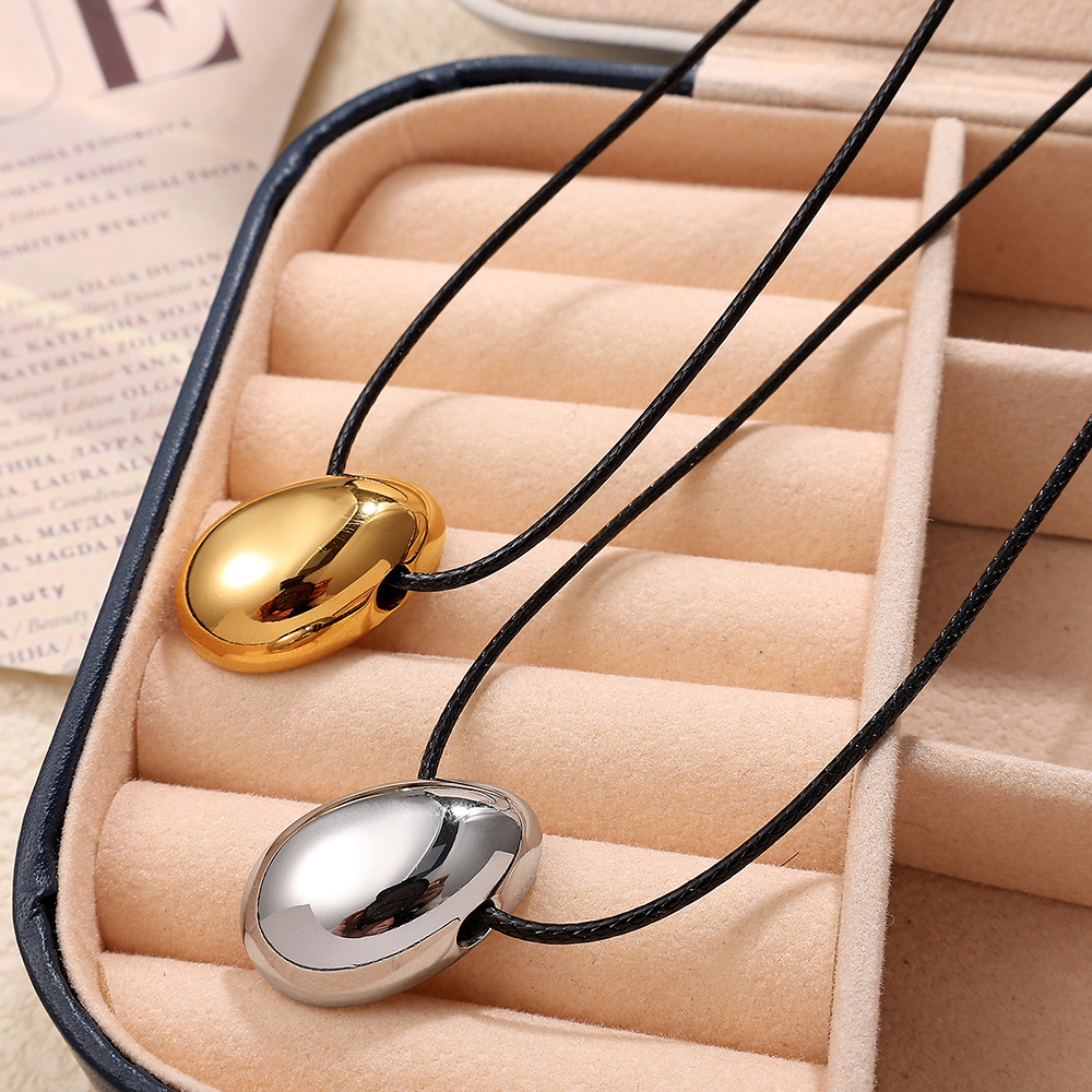 2025 Women's Simple Pull-out Adjusting Black Rope High-end Long Necklace Leather Rope Gone Exaggerated Water Drop Large Woolen Chain for Men