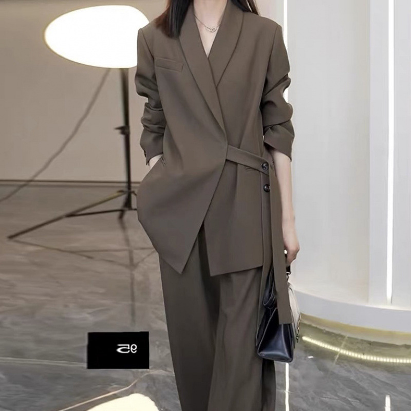 Suit suit Women's Spring and Autumn New High-end Sense Loose Slimming Suit Jacket Casual Wide-leg Pants Two-piece Set