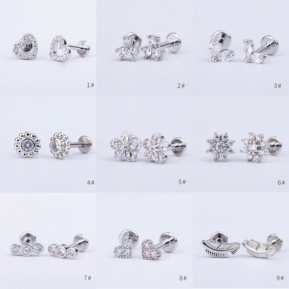 1.2mm thick 316L titanium steel copper gold-plated lip stud earrings fashion leaf heart-shaped lip stud earrings ear bone stud
