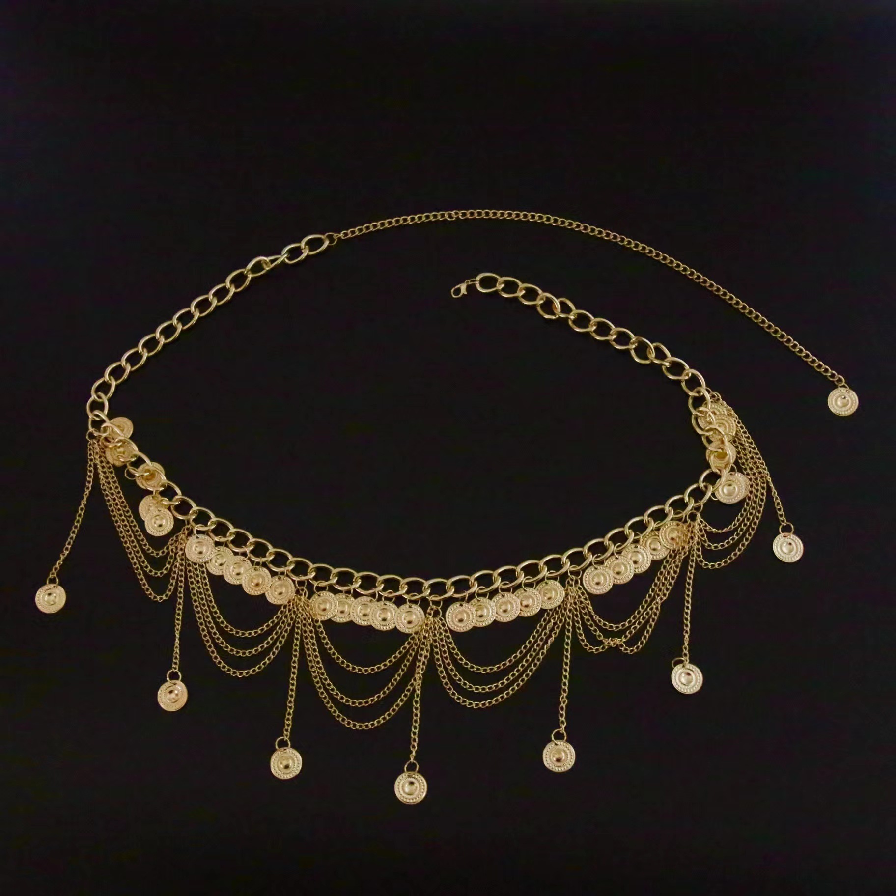 European and American Fashion Metal Chain Tassel Waist Chain Women's Bohemian Style Tassel Coin Pendant Cross-Border Body Chain