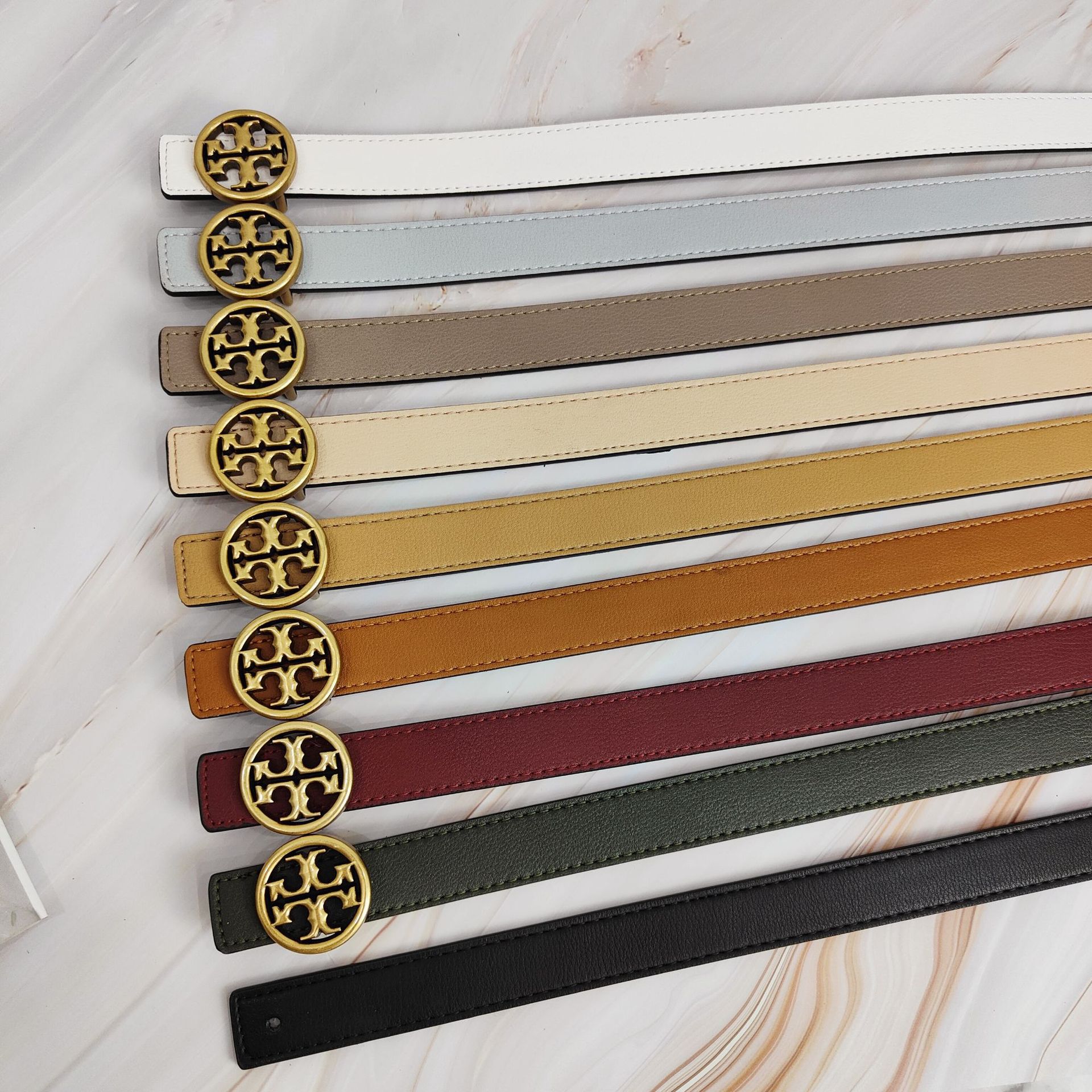 New Colorful Leather Belt for Women with Tb Lettering, Antique Bronze Versatile Belt, Women's Versatile Belt for Cross-Border Sales