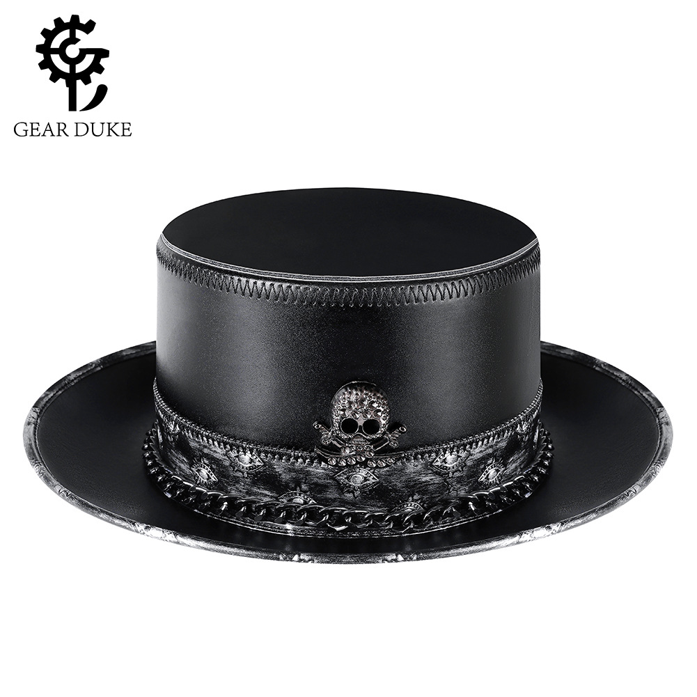 Halloween Amazon European and American punk plague doctor neutral magic hat PU leather skull chain gentleman hat female