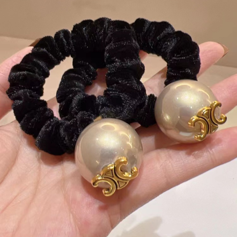 French retro high-grade champagne pearl velvet hair ring ancient gold small label elastic hair rope women's jewelry wholesale