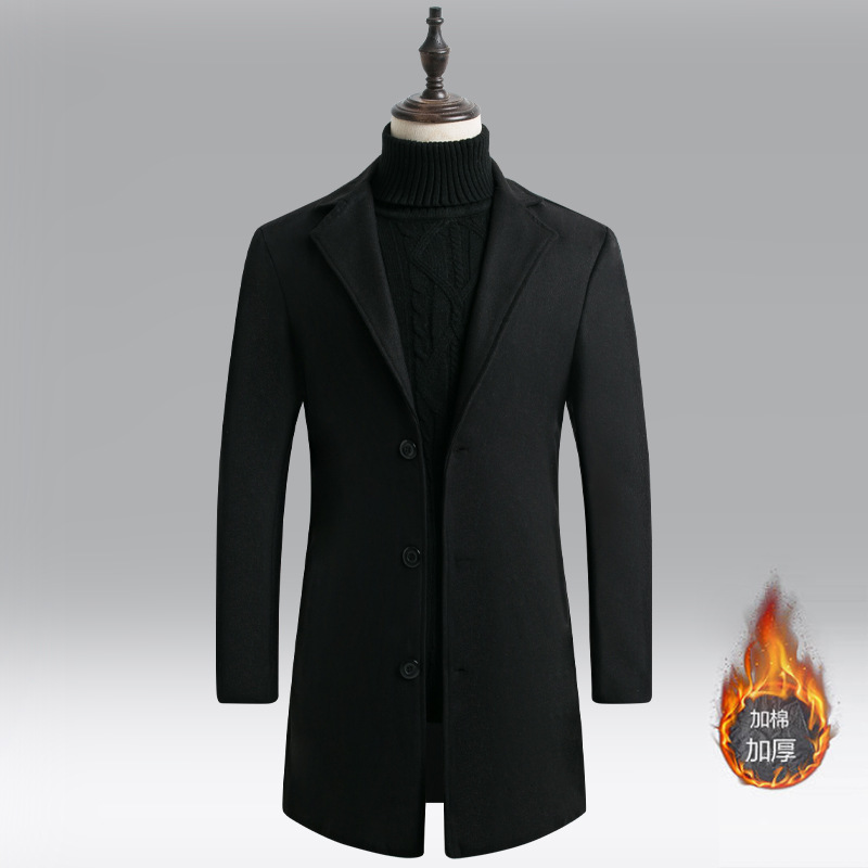 Woolen overcoat men's thickened plus size Korean youth slim mid-length coat windbreaker autumn and winter trendy fat man