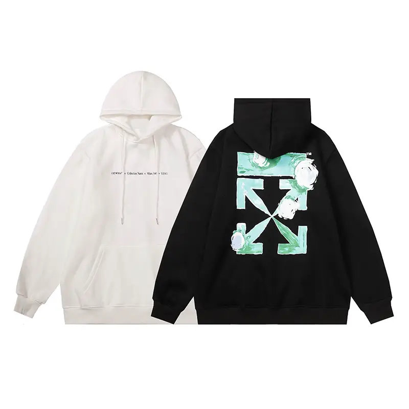 American tide OFF cordon WO green arrow hooded padded sweater men and women couples versatile pullover jacket