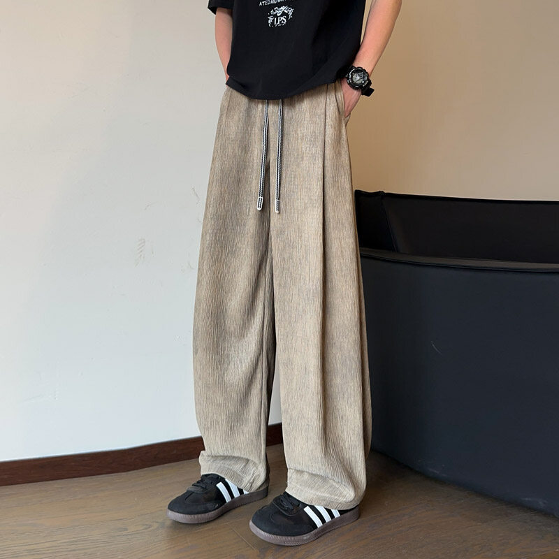 Tie-Dye Ice Silk Casual Pants for Men in Summer, Thin Loose Wide-Leg Pants for Men, Breathable, Cool and Quick-Drying Pants, Straight Pants for Men