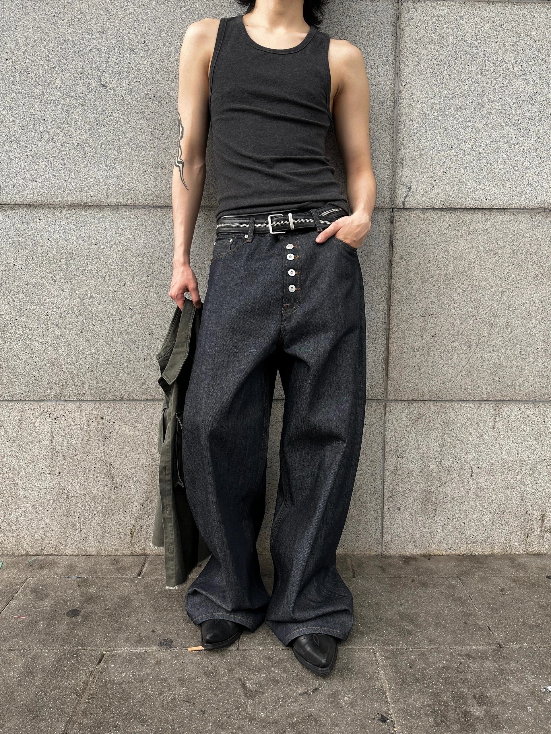 No Faith Studios Japanese Limited Edition Red Edge Red Eared Danny Raw Cow Scimitar Baggy Stereo Jeans