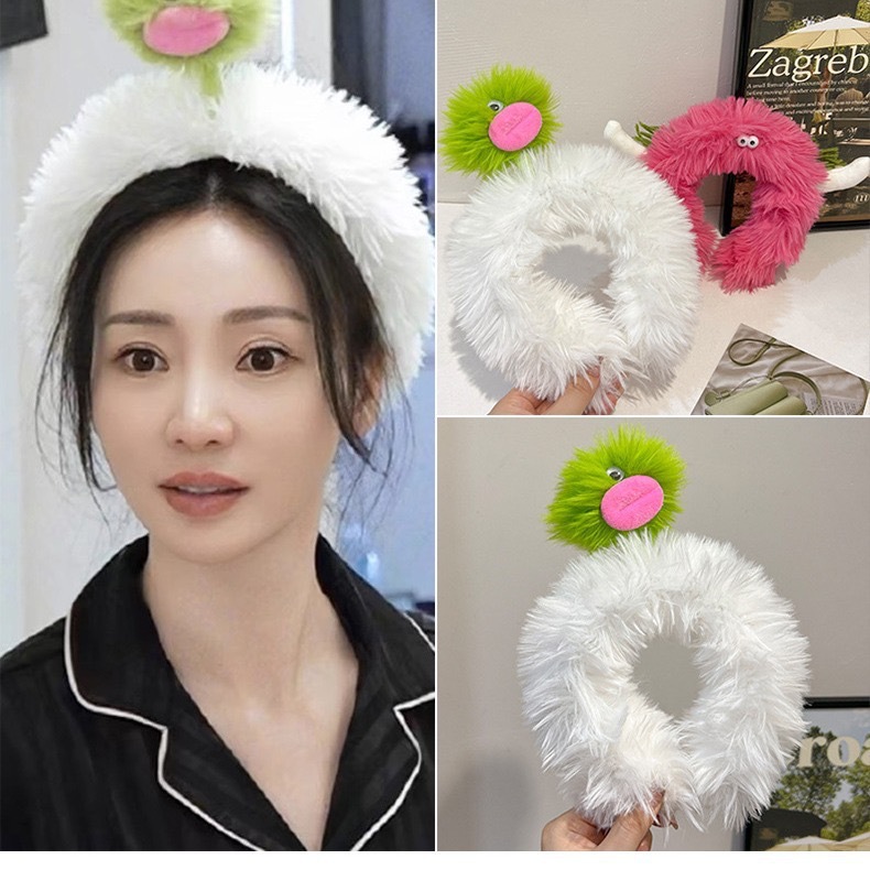 Cute Big Eyes Hair Ball Liu Yan Same Hair Band Wash Face Apply Mask Makeup Plush Headband Cute Funny Fun Head