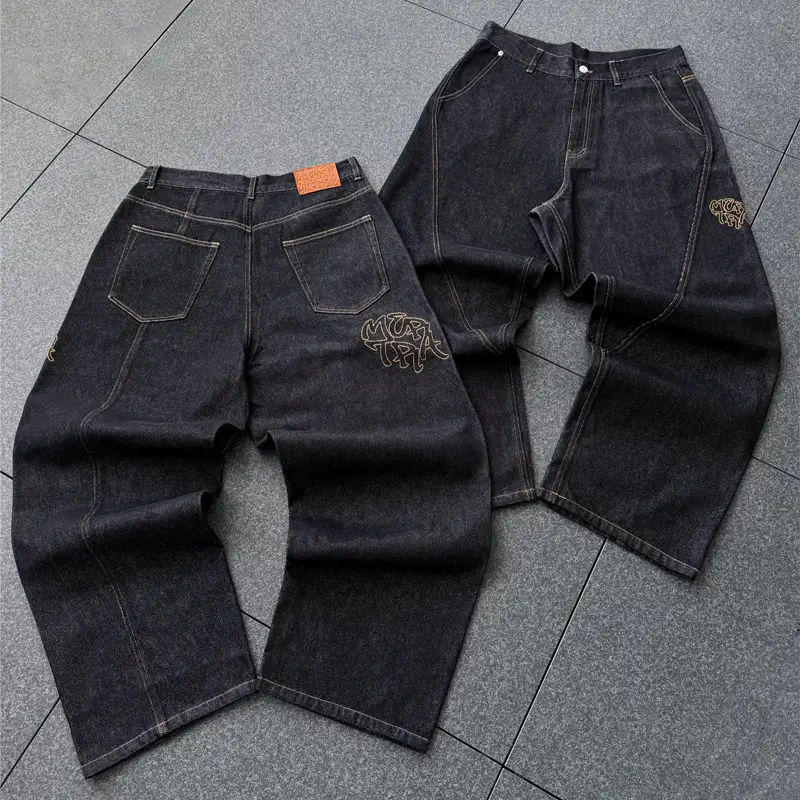 European and American cross-border fashion brand Mertra embroidered jeans American retro street hip-hop loose straight skate pants