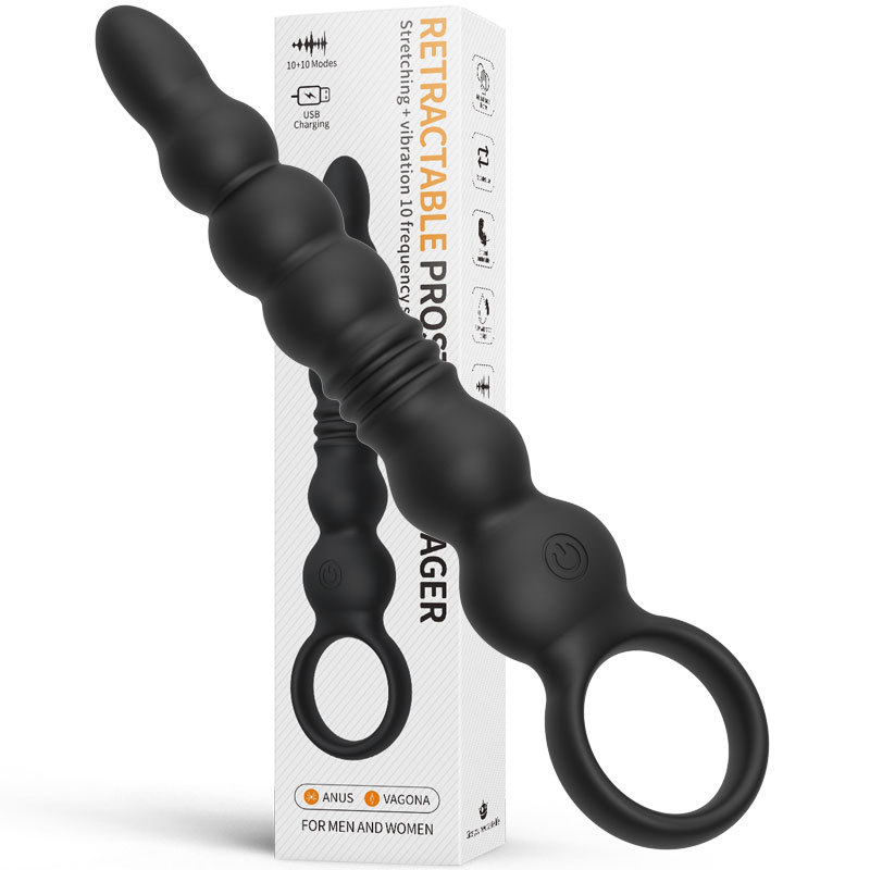 Large extended men's and women's electric mobile phone remote control telescopic prostate massager pull ring vibration posterior anus plug toy