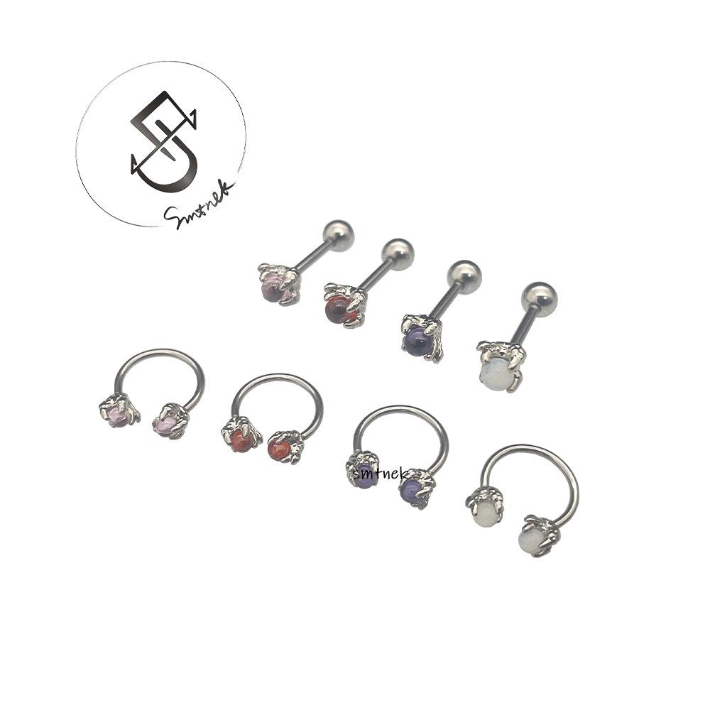 Smtnek Copper Dragon Claw Inlaid Opal Lip Nail Lip Ring Earrings Stainless Steel Piercing Jewelry