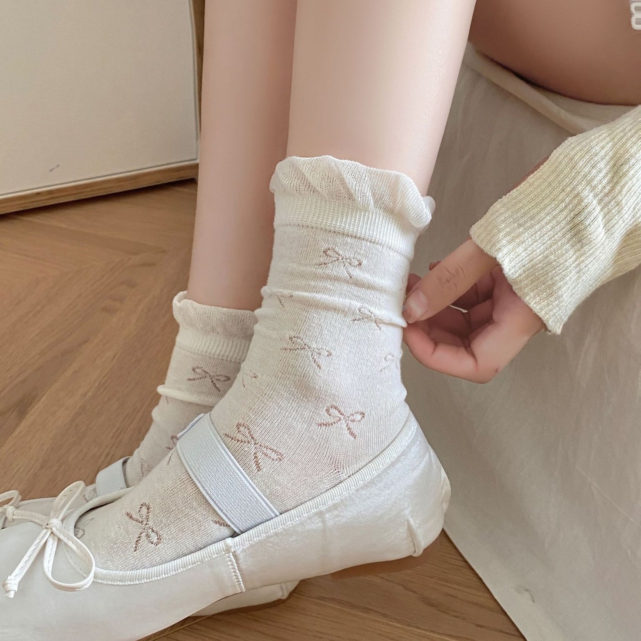 boneless socks women's thin hollow tube socks bow ballet style women's socks japanese style bubble mouth lace pile socks