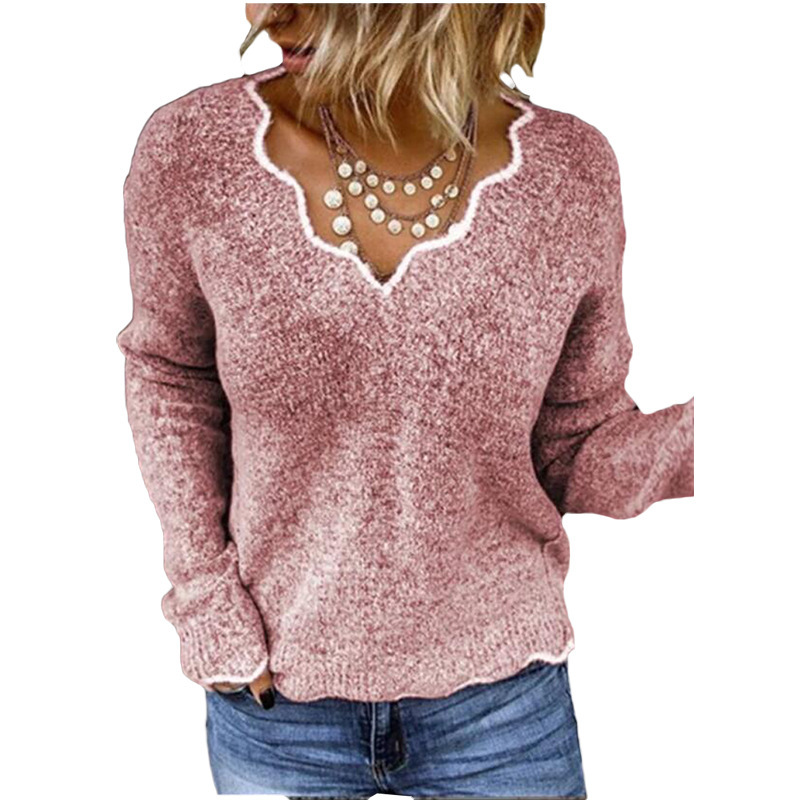 2025 Europe and the United States Amazon AliExpress new women's V-neck knitted cute pullover sweater in stock multi-color explosions