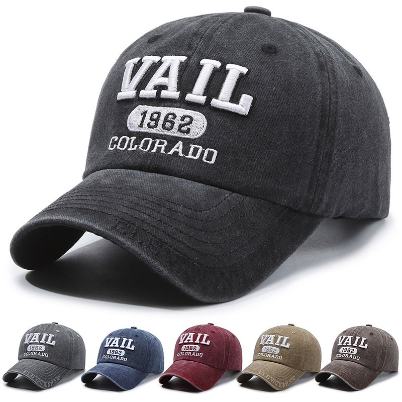 European and American Retro Baseball Cap with Embroidered Letters, Sunshade Hat, Washed Denim, Unisex, Spring and Autumn Casual Baseball Cap