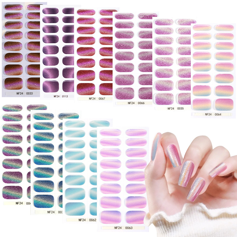 Zhengxiang New Semi-cured Gel Manicure Stickers 16 Finger Cat's Eye Onion Powder UV Nail Stickers Light Half-baked Nail Stickers