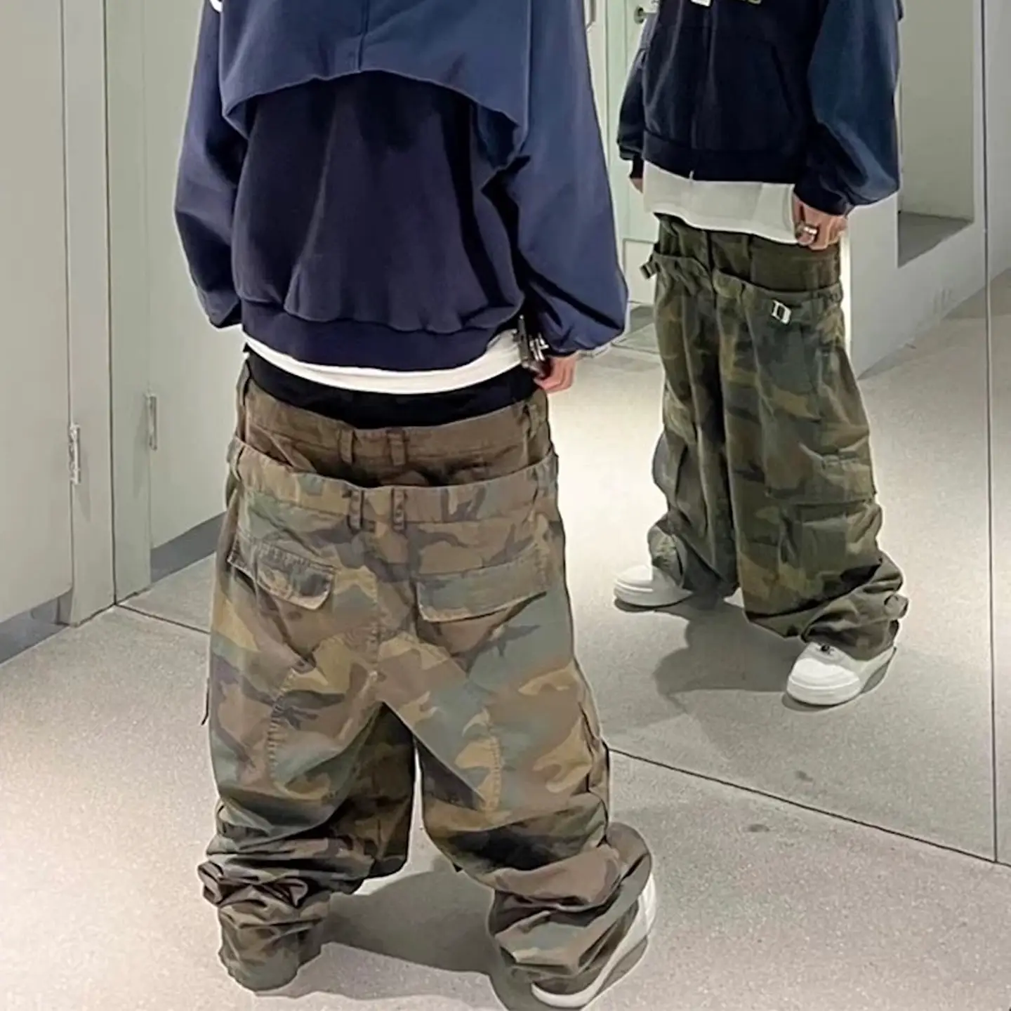 American Grailz Project triple-waisted spliced camouflage Cargo work pants men's tide niche wide-legged long pants
