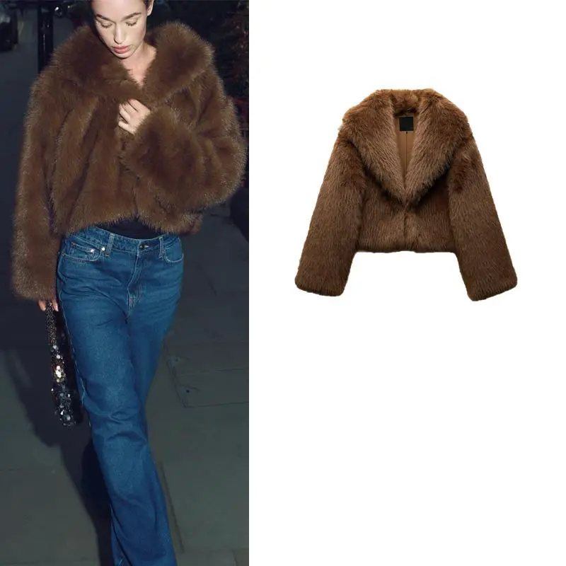 New Autumn and Winter Women's Clothing Retro Lapel Long-Sleeved Imitation Mink Fur Artificial Fur Effect Short Outwear 6318021